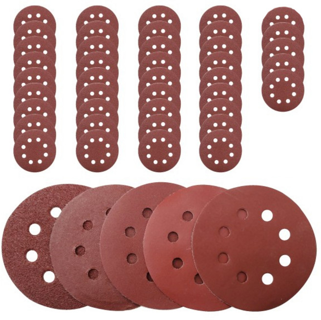 8홀 원형사포 5인치 5종세트-10장씩, 1세트, 혼합, 50개입