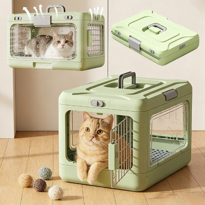 이동 접이식 애완동물 케이지 항공이동장 캠핑 강아지 고양이 반려동물 이동가방, 1개, 녹색