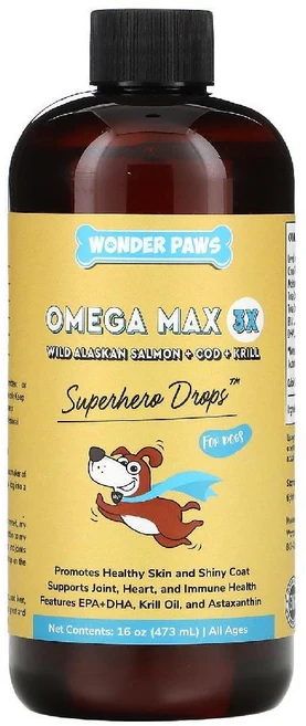 원더포스 슈퍼히어로드롭스 강아지 오메가맥스 3X 야생 알래스카 연어 대구 크릴 473ml, 1개 - 쿠팡