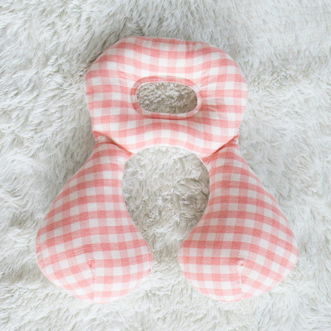 아누리 체크 유아용 머리보호헤드 쿠션 머리보호대, 브라운