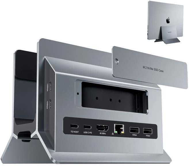 NVMe SSD 허브 MacBook 도킹 스테이션 노트북과 호환되는 M.2 NVMe 케이스가 포함된 Mac mini용 수직, 01 다크 그레이