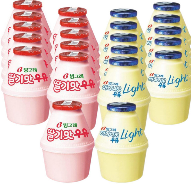 빙그레 바나나우유 240ml 혼합2종(바나나맛라이트 and 딸기맛우유), 11세트, 480ml