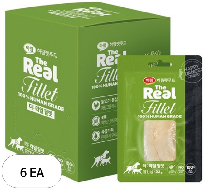 하림펫푸드 반려동물 더리얼 필렛 간식 10p, 닭안심, 220g, 6개