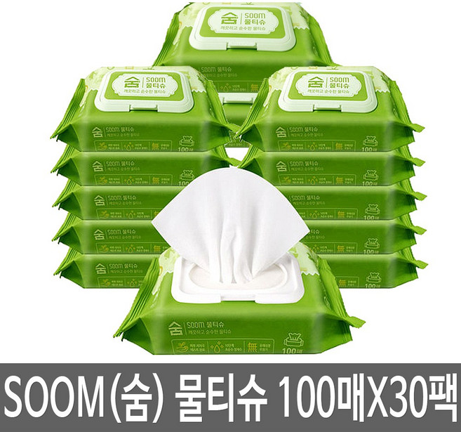 숨 (SOOM) 물티슈 캡형, 100개입, 30개
