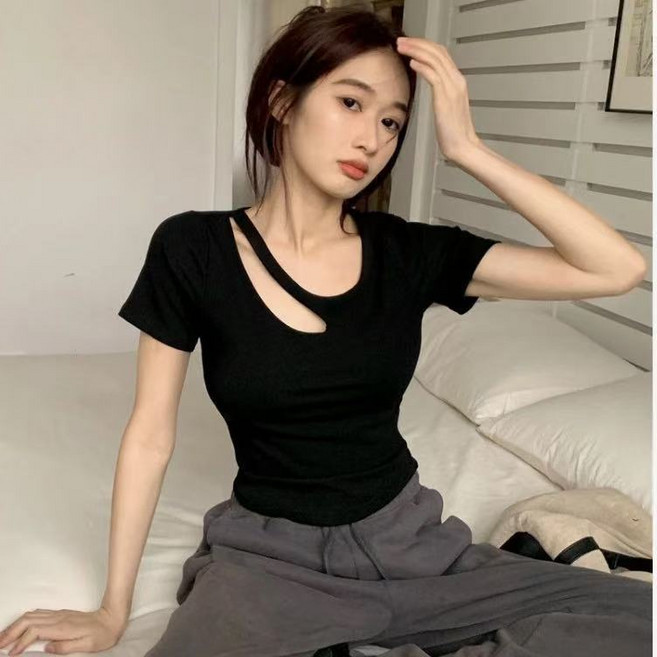 루스리더 여성용 쇄골 트임 섹시 반팔 티셔츠 ES34