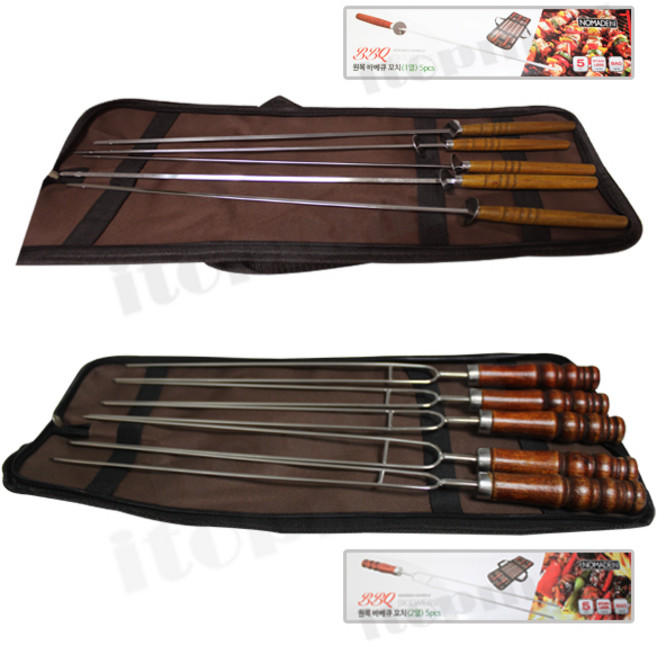 노마드 원목 바베큐 꼬치 1열 2열 5pcs 구이 42cm 43cm, 원목 바베큐 꼬치(1열), 1개
