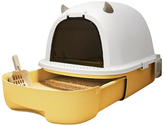 슈퍼인 초대형 서랍식 악취방지 고양이화장실 모래똥 유출방지형, 1개, 레몬옐로우