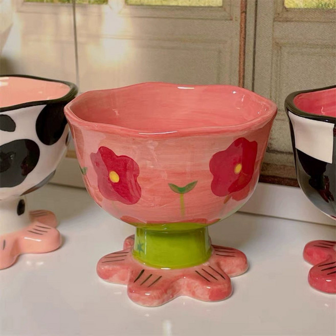 차니글로벌 카페 요거트볼 아이스크림 튤립 디저트, 1개, 작은 빨간 꽃 컵