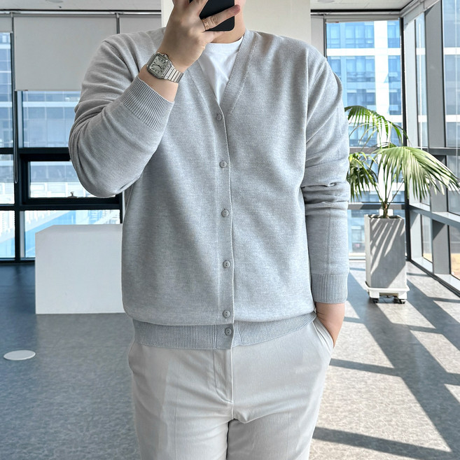 룩플레인 모달 원단 안티필링 세련된 브이넥 니트 가디건 10color