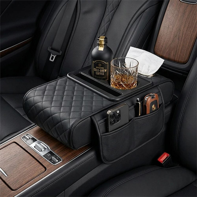 AMENYX 차량용 팔걸이 쿠션, 1개, 블랙