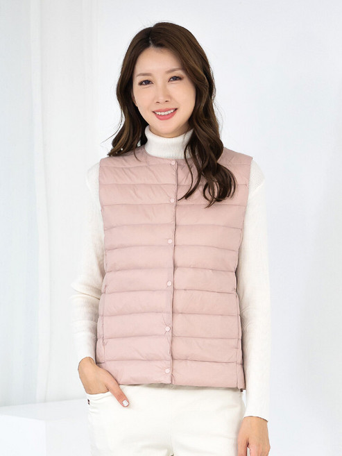 모슬린 엄마옷 라운드 베이직 초경량패딩조끼 509FGH156 마담/중년여성/빅사이즈/50대/60대