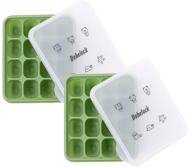 베베락 아이와 플래티넘 실리콘 큐브 2P(냉동보관용기_뚜껑포함 13.5cm X 15cm), 1세트, 아이와 실리콘큐브(올리브2P)
