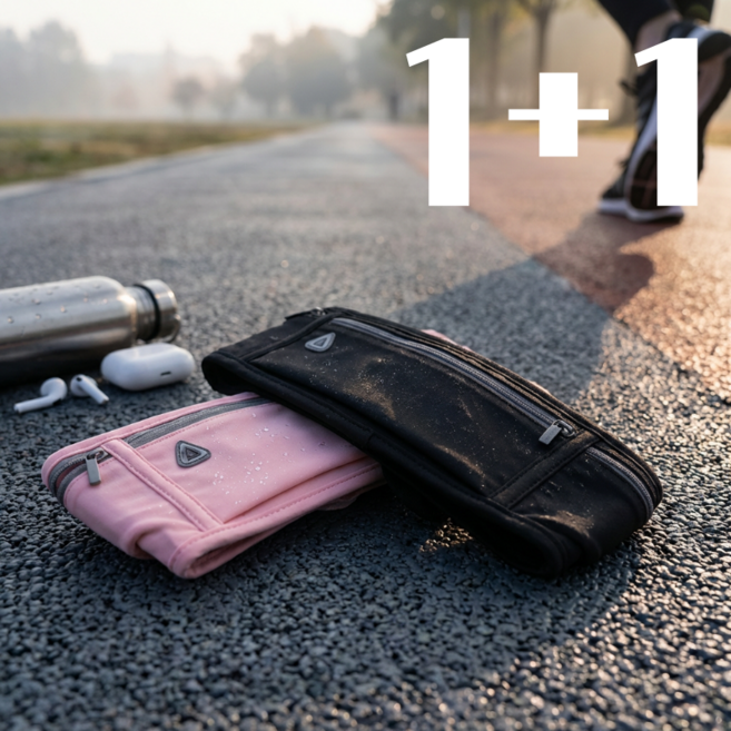 POTTI 고급형 러닝 벨트 가방 초경량 와이드 플립 방수 러닝백 1+1