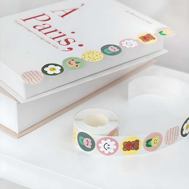 리드홈 귀여운 원형 롤 포장 데코 스티커 500p 세트, 꽃파티, 1세트