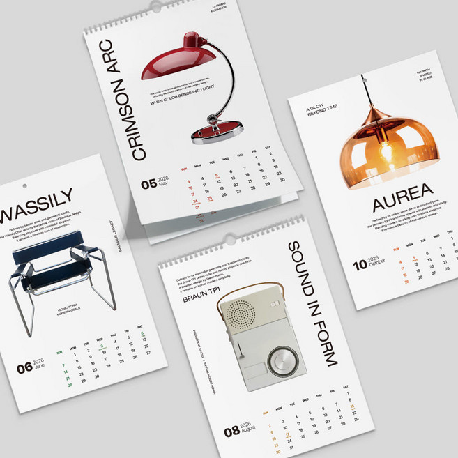 2026년 미드센츄리 프리미엄 벽걸이 캘린더 타공형 A3 인테리어 달력