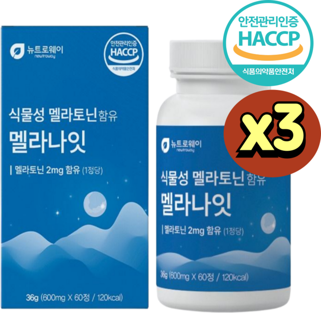 뉴트로웨이 식물성 멜라토닌함유 멜라나잇 600mgx60정, 60정, 3박스