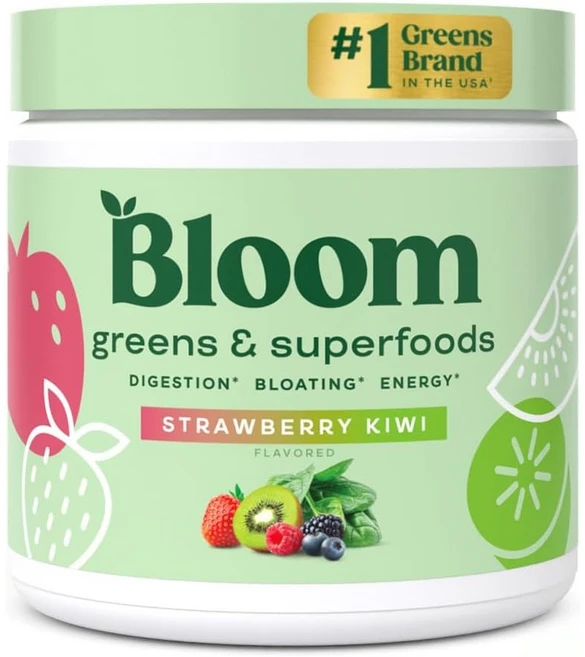 블룸뉴트리션 그린수퍼푸드 파우더 딸기&키위맛 30인분 ( Bloom Nutrition Greens and Superfoods 30 SVG Strawberry Kiwi ) - 쿠팡