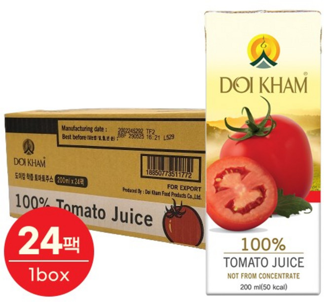 100% 착즙 토마토 주스 (200ml x 24팩), 200ml