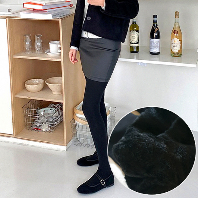 [무발/유발] 겨울용 심리스 융털 레깅스 밍크 퍼 스타킹 기모 타이즈