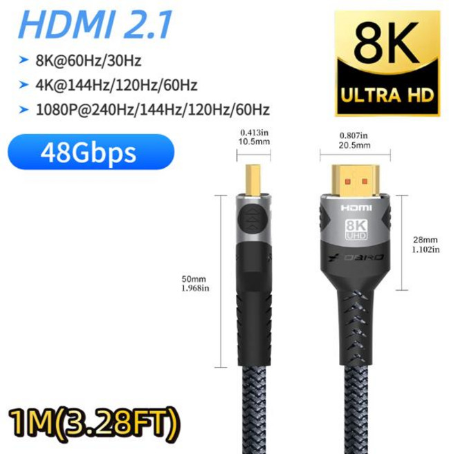 dptohdmi젠더 케이블 모니터 튼튼한케이블 16K@60Hz HDMI 2.2 케이블은 8K@120Hz 4K@240Hz를 지원하며 8K/4K 케이블과 호환되며 HD TV 노트북, 8K HDMI 2.1-1M, [18] 8K HDMI 2.1-1M