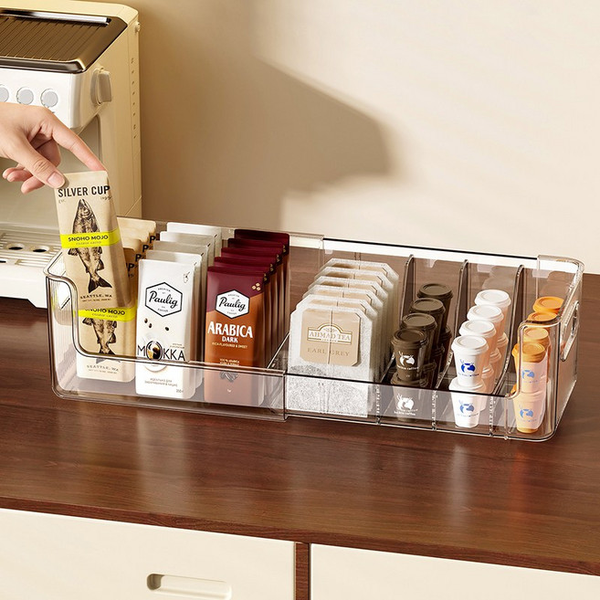 Eyimtech 다용도 수납 정리함 길이조절 커피 보관함 탕비실 정리함, 1개, 하얀색