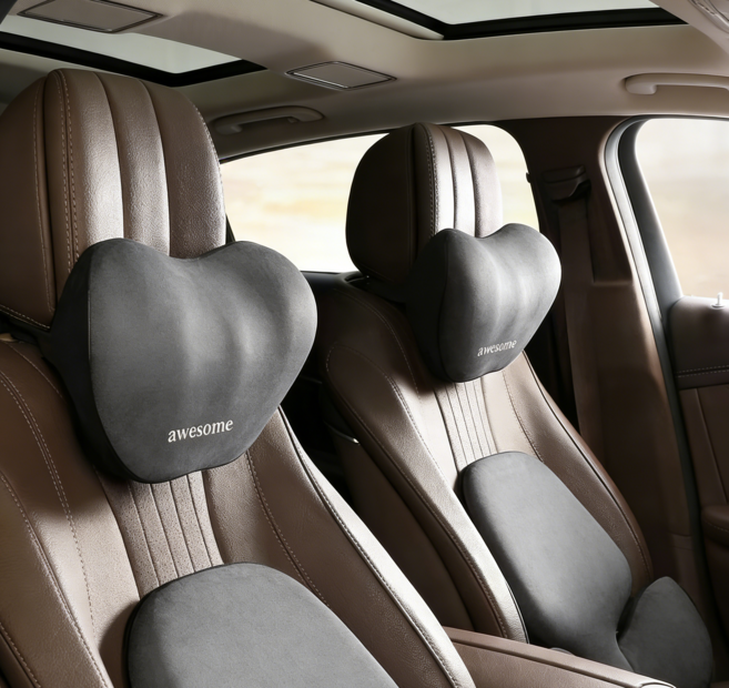 Whh 차량용 가죽 목편한 프리미엄 세이프레더넥 가죽 목쿠션, 2개, 그레이