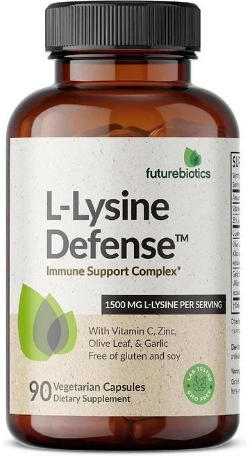 Futurebiotics L-라이신 방어 면역 지원 복합체 1500 MG당 비타민C 아연 올리브잎 마늘 함유 90 베지 캡슐, 90개 (1팩), 1개 - 쿠팡