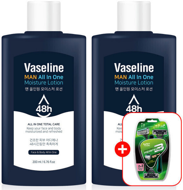 바세린 48h 맨 올인원 모이스처 남성화장품 스킨로션 대용량, 2개, 200ml