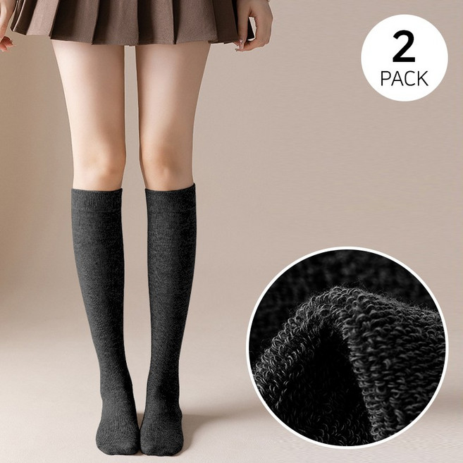 패션파트너 여성용 기모 무지 니삭스 양말 무릎 반스타킹 2P세트 3color