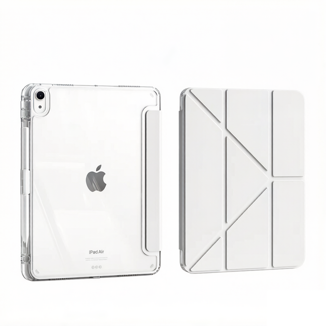 AOUB 아이패드 에어 8보호 케이스 3+Y 접이식 스탠드 아이패드7/8/9/10/11/12 세대 연필 보관 펜 슬롯 보호 케이스, 미스트 그레이, 1개