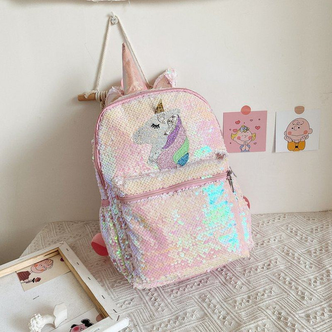 귀여운 초등 여학생 백팩 가벼운 학원 책가방 데일리형용 백팩 스팽글 유니콘 반짝이는 대용량