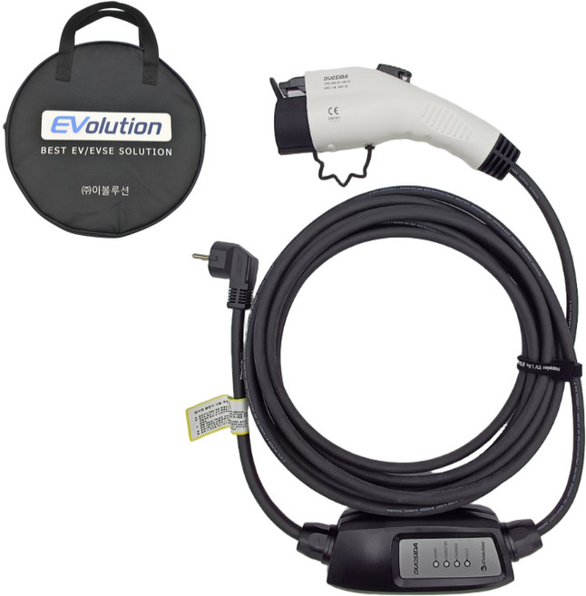 (케이스 포함) 이볼루션 전기차 충전기 가정용 완속 충전 케이블 16A 220V 비상용 휴대용 이동형 충전기 아이오닉5 EV6 테슬라 포터 볼트 니로 벤츠 BMW PHEV, 1세트, 5m