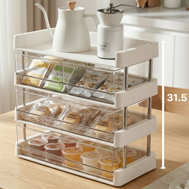 살림팩토리 다용도 간식정리함 탕비실 티백 커피정리함, 1개, 크림화이트(4단,4칸)