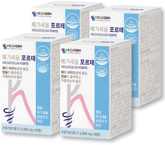 메가세움 포르테 칼슘 마그네슘 멀티 비타민 D 망간 950mg, 4개, 60정