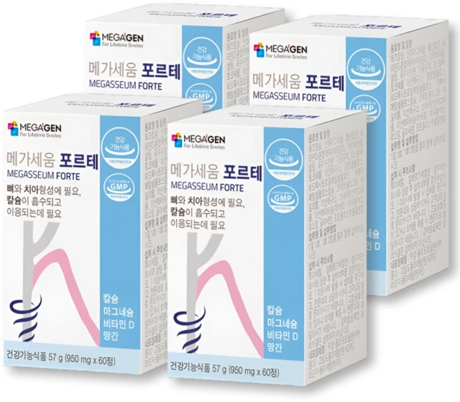 메가세움 포르테 칼슘 마그네슘 멀티 비타민 D 망간 950mg, 4개, 60정 - 쿠팡