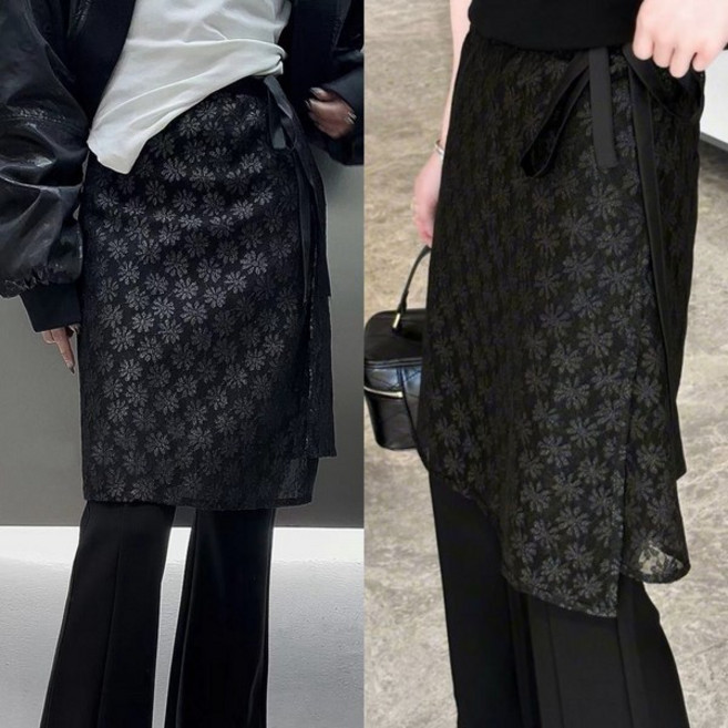 에쥬아 레이어드 랩치마 국화 망사 레이스 시스루 랩 스커트