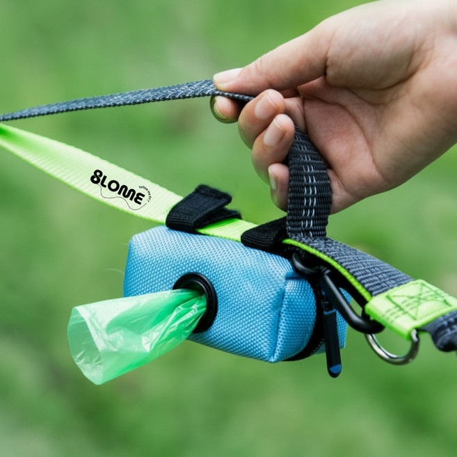 8LOME 강아지 산책용 풉백 파우치 리드줄 홀더형 미니 트릿백 & 배변봉투 세트, 1세트, 블루