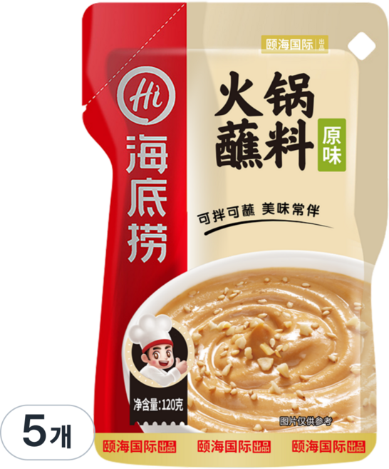 왕부정 중국식품 하이디라오 찍먹 소스 오리지널맛 디핑 훠궈 땅콩 양념 소스, 5개, 120g