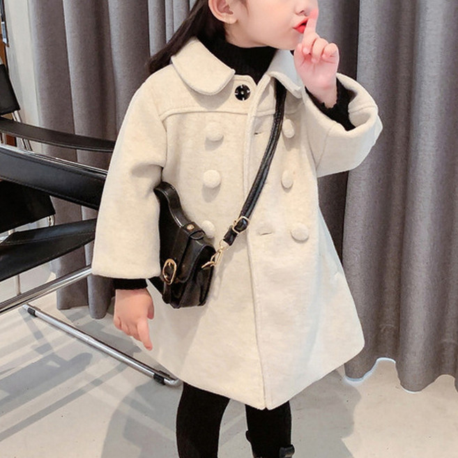 지디오 키즈 여아 더블버튼 코트 하프 기장 퀼팅 안감 자켓 왕단추 투버튼 점퍼 겨울 잠바