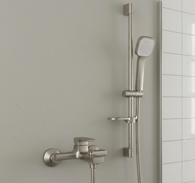 아메리칸스탠다드 욕조수전 샤워기 수전 사틴 스텔라 FB2615 + 가변형 슬라이드바 사틴 FH6135 세트, 1개