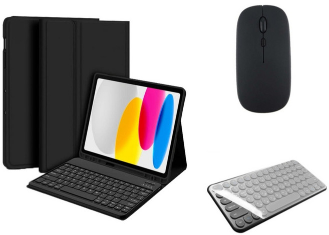 아이패드 호환 에어 프로 미니 1/2/3/4/5/6/7/8/9/10 세대 M2 M4 펜슬 수납 블루투스 키보드 케이스 무선 마우스 세트 iPad Pro Air Mini 케이스나라, 블랙