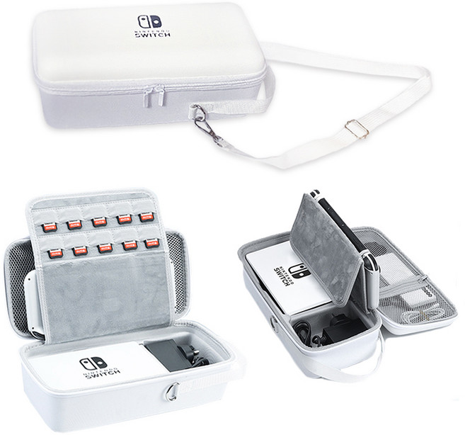 테테즈 닌텐도 스위치 OLED 올인원 크로스백 핸들 가방 파우치, 1개, 화이트, 여행 캠핑 올인원백