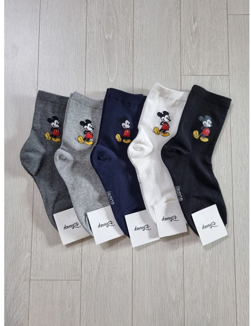 [10켤레 세트] 여성 디즈니 미키마우스 중목 양말 (5color)