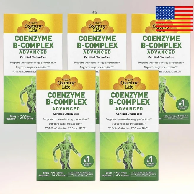 Country Life 코큐텐 코엔자임 B-복합체 어드밴스드 베지 캡슐 120정 5통 - 쿠팡