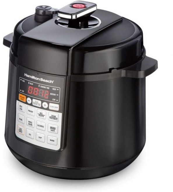 독특한 스팀 방출 버튼이 있는 해밀턴 비치 6Qt 압력솥 진정한 슬로우 쿡 기술 쌀 소테 계란 등 10개의 사전 설정 프로그램34500 실버, 6 quarts, 1개