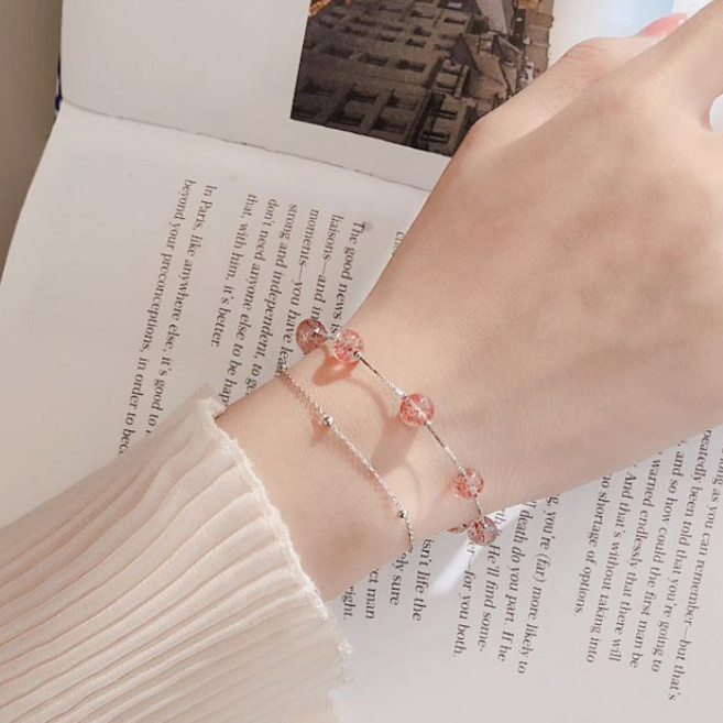 besteffie 여성용 심플한 패션 더블 레이어드 크리스탈 비즈 팔찌 실버 체인 여자 팔찌 K19