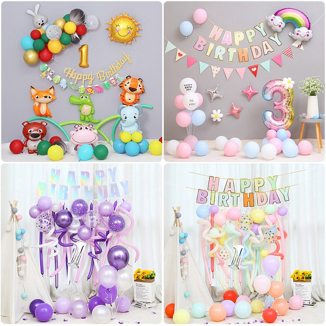 [피앤비유니티]숫자컨택형 생일풍선모음, 05-5)프리데코 가랜드생일세트/퍼플-실버숫자소5