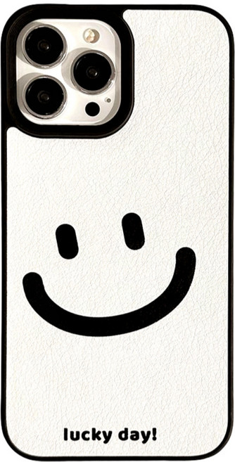 영스피플 럭키 스마일 가죽 아이폰 케이스 TPU 귀여운 화이트 블랙 심플 12 13 14 15 16 17 프로맥스