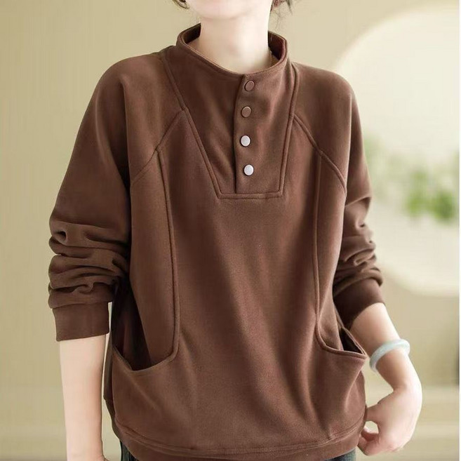 삼제태전 봄가을 여성 캐주얼 터틀넥 긴팔 단색 루즈핏 보온성 좋은 상의
