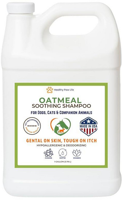 Healthy Paw Life 오트밀 샴푸 - 수의사가 추천하는 개 고양이 및 말을 위한 가려움 완화 - 저자극성 보습 및 탈취 - 3.8L(1갤런) - 미국 제조, 1개